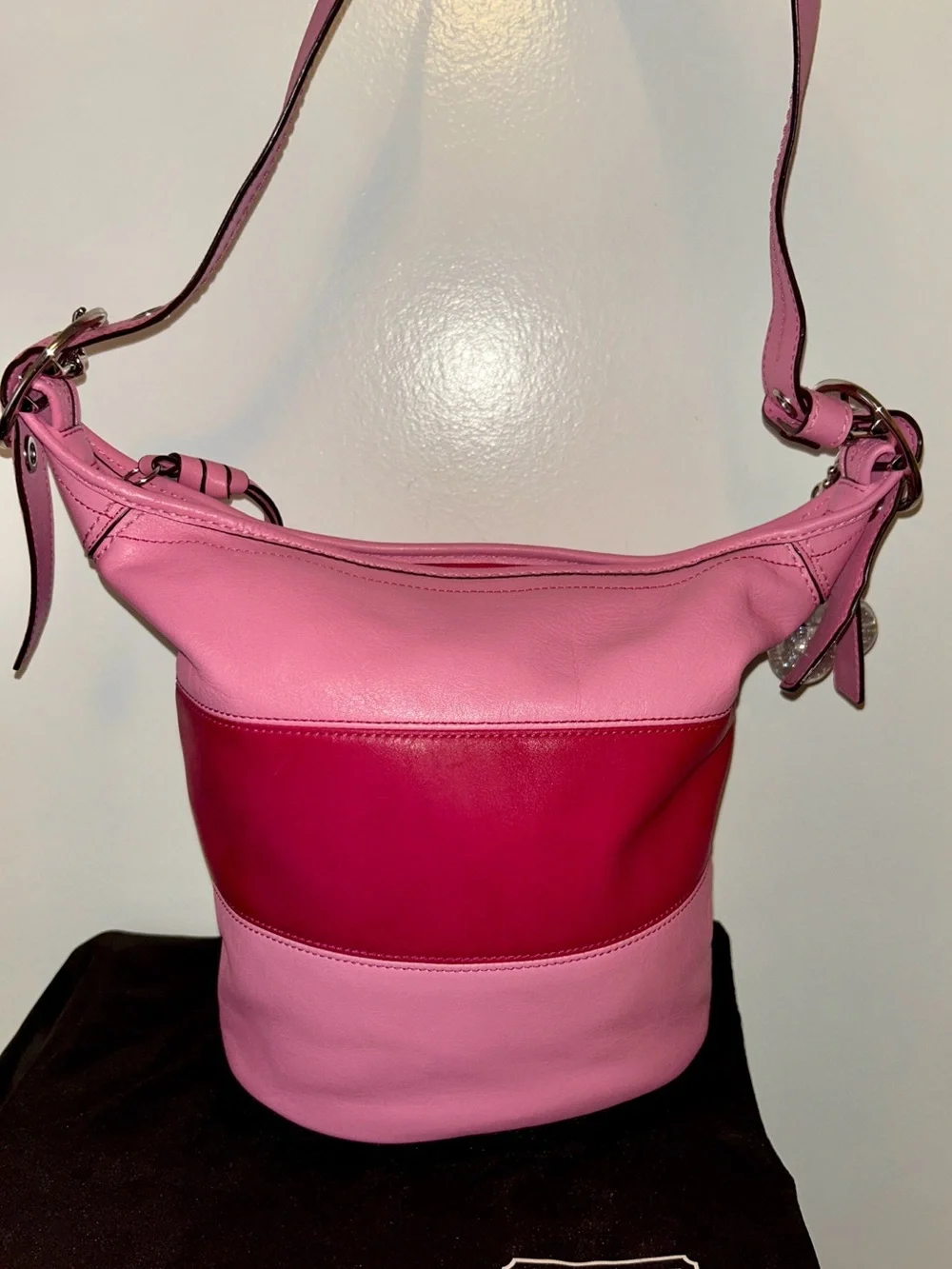 COACH Alternating Pink Leather Rugby Stripes Bleeker duffle crossbody. RARE!